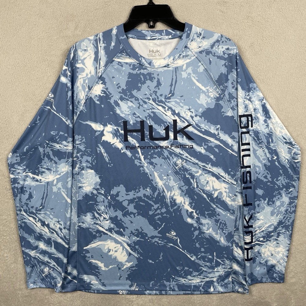 Huk Shirt Mens Medium Blue Pursuit Mossy Oak Printed Fishing Gorpcore Outdoor